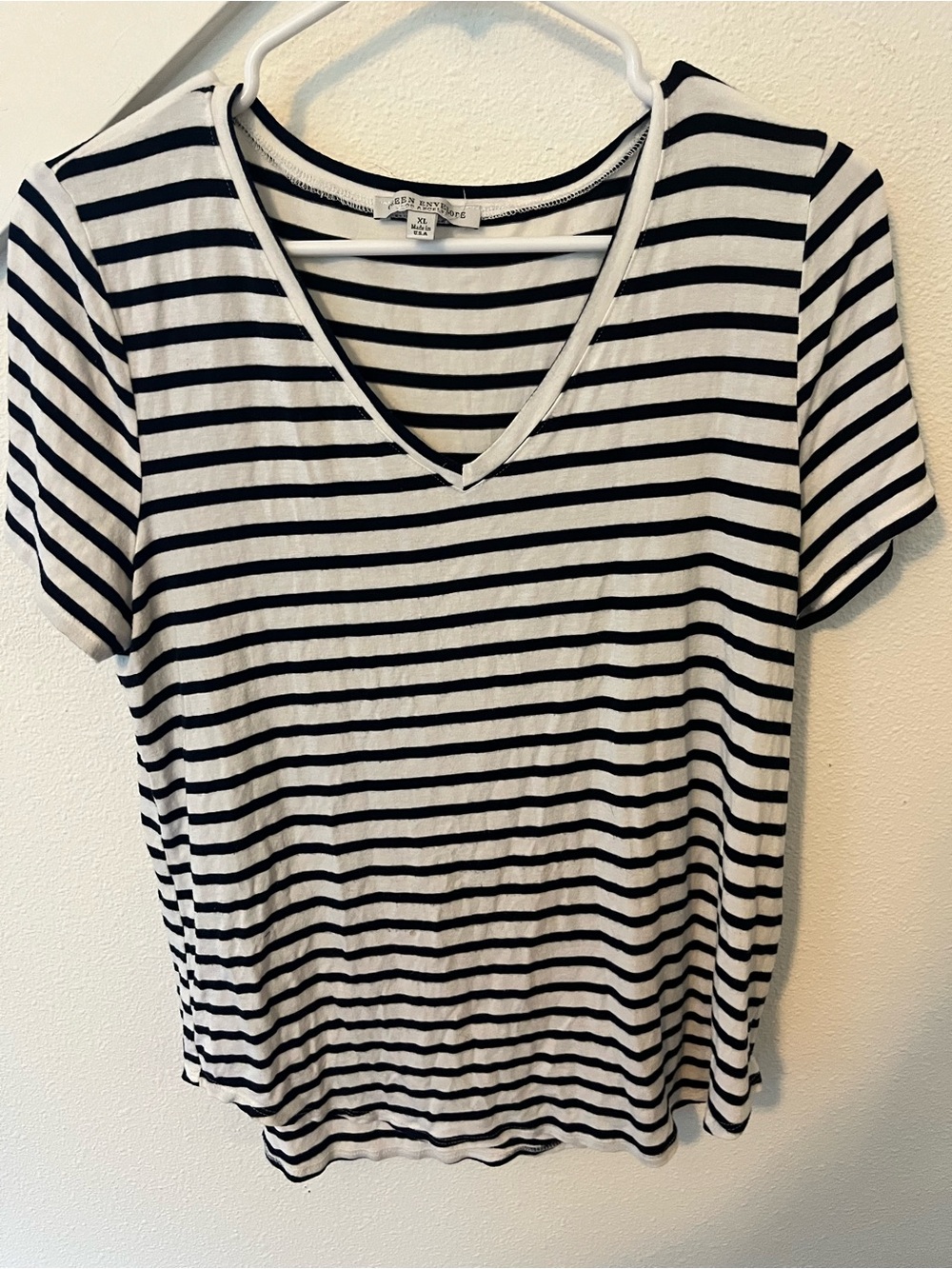 Green Envelope Black & White Striped V-Neck Tee